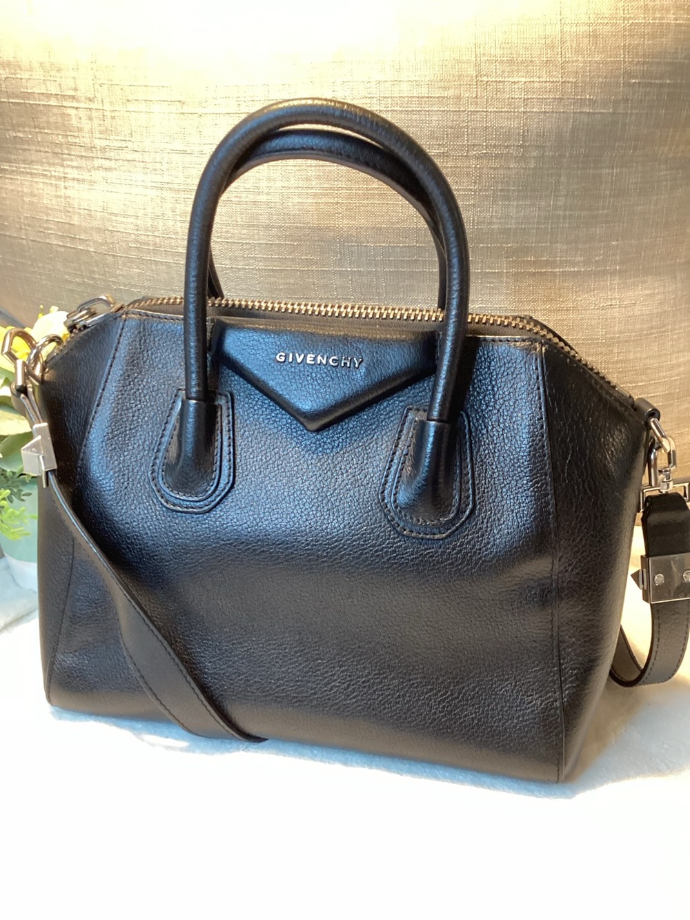 Givenchy Black Antigona Pebbled Leather Satchel